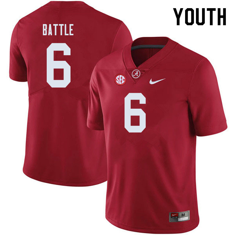 Youth #6 Jordan Battle Alabama Crimson Tide College Football Jerseys Sale-Crimson